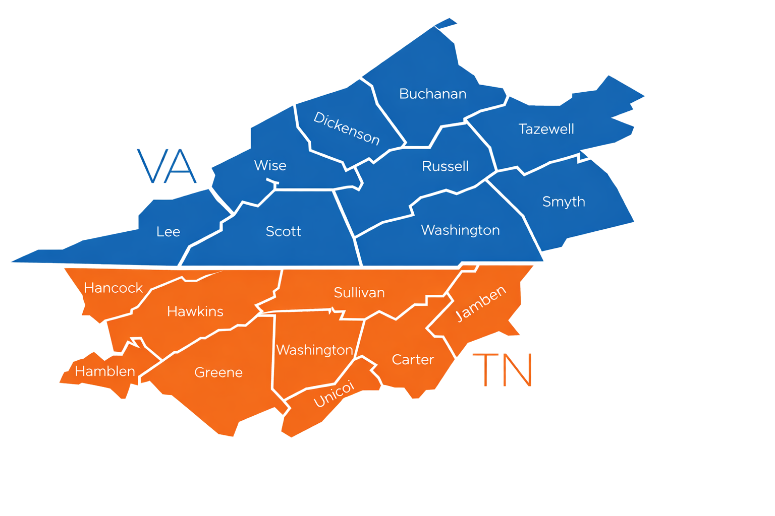 Ridgeview Real Estate Service Area Map - SWVA and NETN